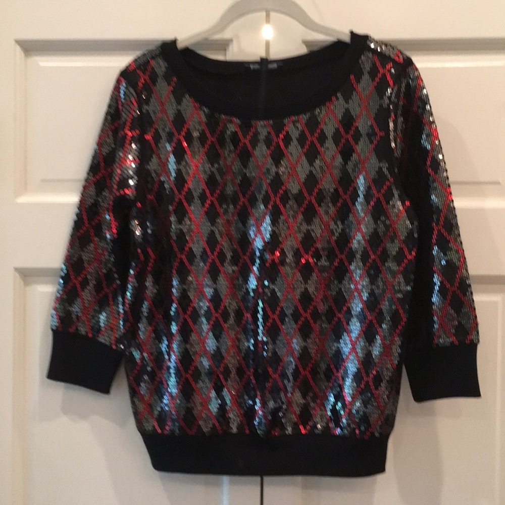 Express sequin argyle 3/4 sleeve sweater